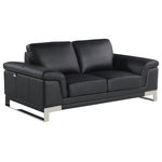 Luxuriant Furniture - Naples Contemporary Genuine Italian Leather Loveseat, Black - Enjoy modern style and top-notch relaxation with this Naples Contemporary Black Genuine Italian Leather Loveseat. The elegant design and exquisite cushioning provide perfect comfort that will keep you cozy, and the extra padded arms add the perfect finishing touch. Naples Contemporary Black Genuine Italian Leather Arm Loveseat will transform your living room with its modern design. With a slick Black Genuine Italian Leather, cushy back, glitzy off chrome accent legs, this Loveseat seamlessly blends trendy with class, utterly transforming any decor.