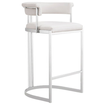 Modrest Munith Modern White Vegan Leather + Stainless Steel Counter Chair