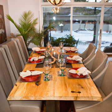 Live Edge Wood Slab Dining Table with Faceted Metal Base