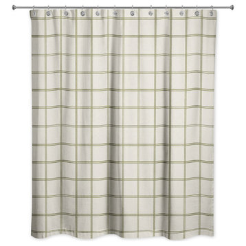 Cream and Green Check 71x74 Shower Curtain