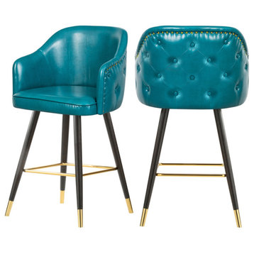 Barbosa Faux Leather Upholstered Bar Stool, Set of 2, Blue