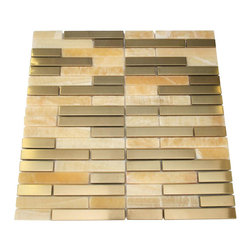 Honey Onyx Marble & Gold Stainless Steel Authentic Glass Mosaic Tiles Collection - Home Accessories & Decor