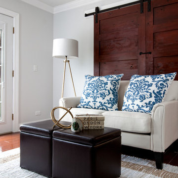 Family Room Vignette with Two-Piece Barn Door