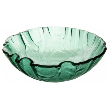 Green Free form Wave Glass Vessel Sink for Bathroom, 16.5 Inch, Round