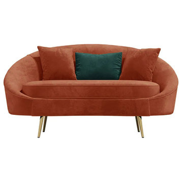 Modern Velvet Curved Sofa 3-Seater Sofa Toss Pillow Included, Bronze, Small