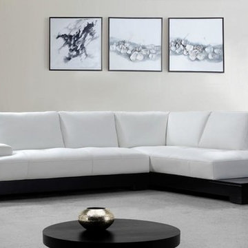 White Leather Sectional Sofa with Built-in End Tables