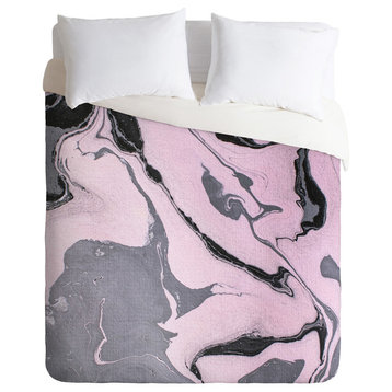 Deny Designs Marta Barragan Camarasa Pink/Black Marbling Paper Duvet Cover Set
