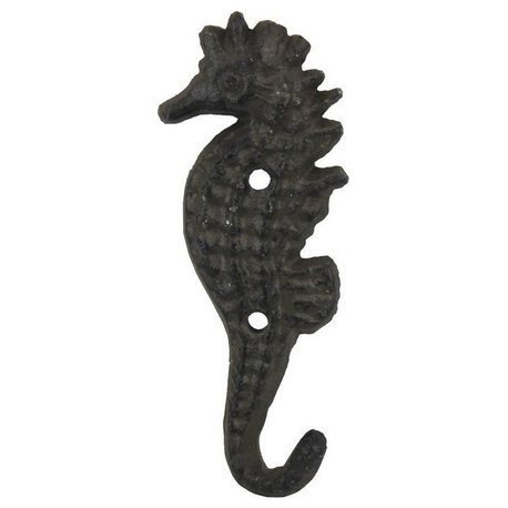 Cast Iron Seahorse Hook, Antique Bronze, 5", Rustic Cast Iron