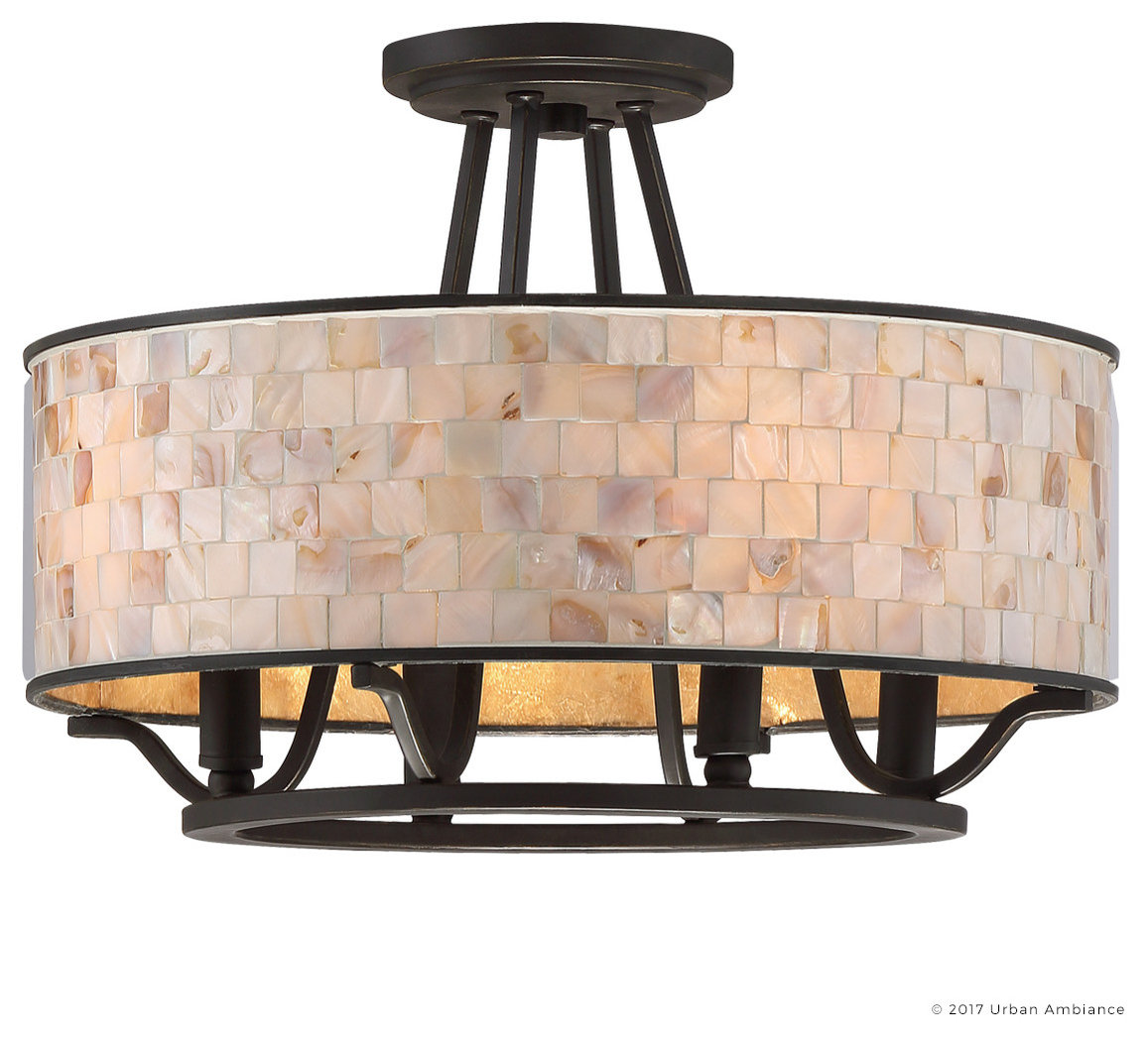 Luxury Moroccan Bronze Semi-Flush Drum Ceiling Light, UQL2050 Chicago Collection