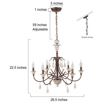 LNC French Country 6-Light Distressed white and bronze Linear Chandelier