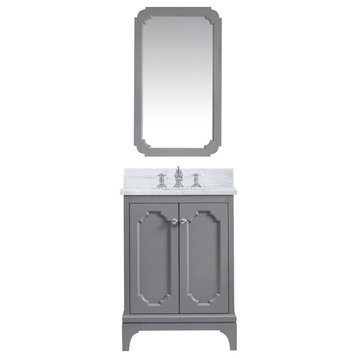 Queen 24 In. Marble Countertop Vanity in Grey with Mirror and Waterfall Faucet
