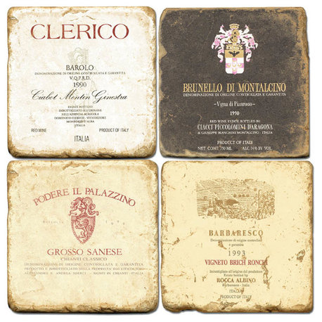 Tumbled Marble Coaster St/4 With Coaster Stand, Italian Wine I