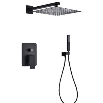 Black Shower Head Set Wall Mounted with Handshower Rotate Bath Spout, 12"