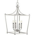 Progress Lighting - Parkhurst Collection Brushed Nickel 4-Light Foyer - Offer a modern spin on a timeless design with the Parkhurst Collection. Lantern-style metal frames create an airy structure ideal for emitting ambient light over memories being made below. Inside the frame perch smooth, simple light bases ready to offer your home a lovely glow.