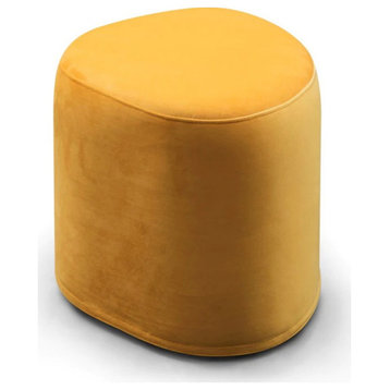 Caralee Ottoman, Small Cylinder Shape Covered, Soft Microfiber, Orange