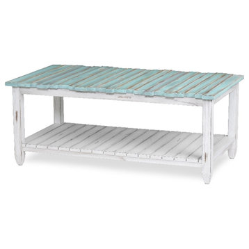Sea Wind Florida Picket Fence Wood Coffee Table in White/Blue
