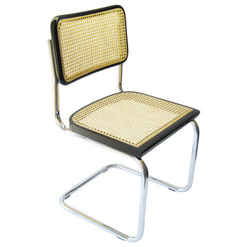 Marcel Breuer Cane Chrome Side Chair, Black