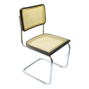 Marcel Breuer Cane Chrome Side Chair, Black