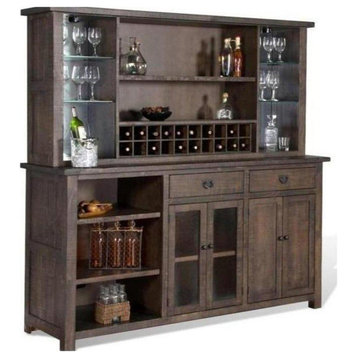 80x80" Buffet With Hatch Wine Rack Removable Shelves for Wine Fridge Dark Stain