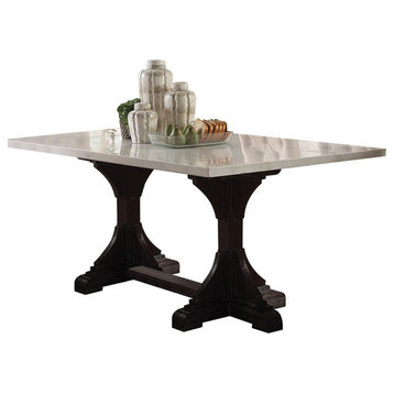 Benzara BM261793 Dining Table With Marble Top and Trestle Base, Off white