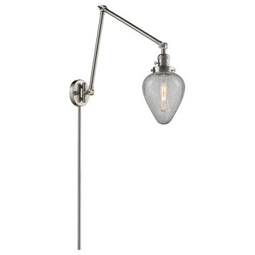 Geneseo 1-Light Swing Arm, Brushed Satin Nickel, Clear Crackle