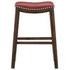 Home Square 3 Piece 29" Upholstered Faux Leather Saddle Bar Stool Set in Red
