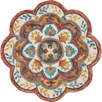 Red Blossoms Area Rug, 4' Round