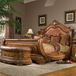 AICO Furniture - Cortina Sleigh Bed in Honey Walnut - 65011/65016/65018 - Bedroom Furniture Sets