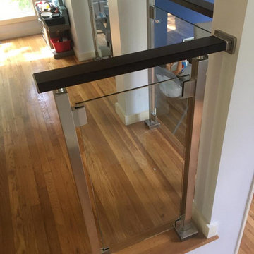 Modern railing system with tempered glass panels NJ