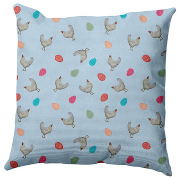 Chickens and Eggs Easter Decorative Throw Pillow, After Rain Blue, 16x16"