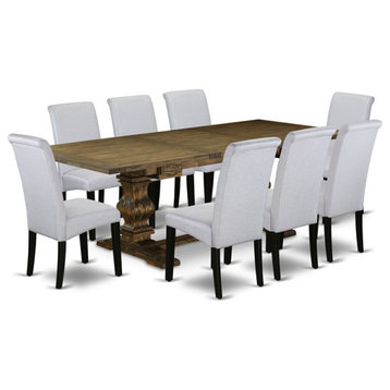 East West Furniture Lassale 9-piece Wood Dining Set in Jacobean Brown/Gray