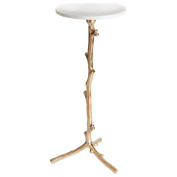 Petite Round White Marble Top Gold Branch Table 11 in Drinks Vine Organic Shape