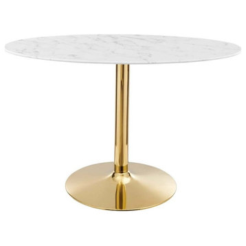 Modway Verne 27.5" x 48" Oval Artificial Marble/Metal Dining Table in White/Gold