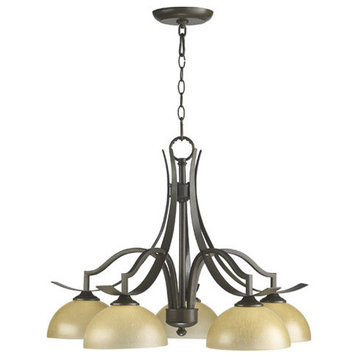 Five Light Oiled Bronze Amber Scavo Glass Down Chandelier