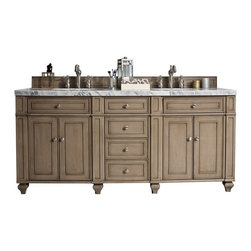72 inch Antique Double Sink Bathroom Vanity Whitewashed Walnut Finish - Bathroom Vanities And Sink Consoles