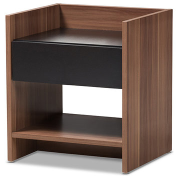Vanda Modern and Contemporary Two-Tone Walnut and Black Wood 1-Drawer Nightstand