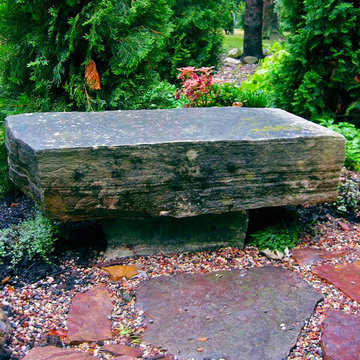 Limestone Boulder Bench & Flagstone