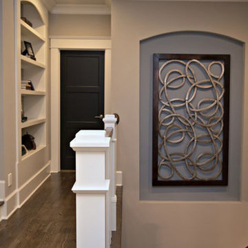 Wood-floor hallway with white crown molding