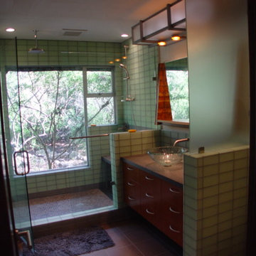 glass tile with wood accents