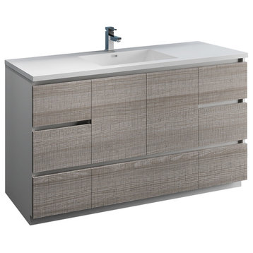 Fresca Lazzaro 60" Gloss Ash Gray Cabinet With Integrated Single Sink