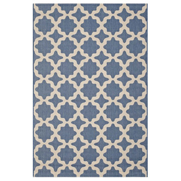 Area Rug Floor Carpet, Indoor Outdoor, Moroccan, Rectangular, 9x12, Blue Beige