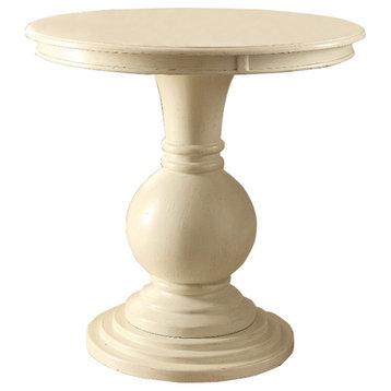 Benzara BM154577 Round Shape Wooden Pedestal Base Accent Table, Antique White