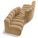 Meridian Furniture - Arc Velvet Upholstered 4-Pc. Facing Modular Sectional, Camel - Give your living room or den the perfect blend of style and versatility with this Arc velvet fabric curved modula Sectionalr. Part of the Arc modular furniture collection, this chair comes upholstered in rich camel velvet fabric and features deep channel tufting that adds a touch of luxury while enhancing comfort and support. A seamless combination of form and function, this chair can be used with other Arc pieces to create a myriad of configurations in your well-curated room.