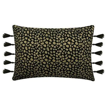 Blue Denim Gold Printed Spots Cotton 12"x14" Lumabr Pillow Cover, Leopard Gold