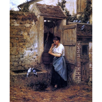 Henry Mosler Peasant Girl and Doves, 20"x25" Wall Decal