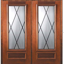 Pre-hung Double Door 80 Mahogany Sandringham 1 Panel 3/4 Lite Glass - Front Doors