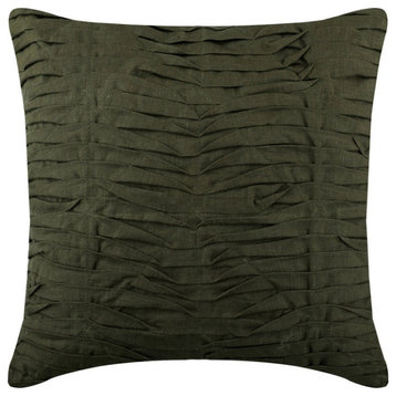 Olive Green Linen Textured Pintucks 20"x20" Pillow Cover - More About Olive
