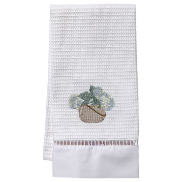 Waffle Weave Guest Towel, Hydrangea Basket, Cream/Blue