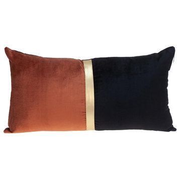 Parkland Collection Myra Black Throw Pillow, Rectangle, Black/Burnt Orange