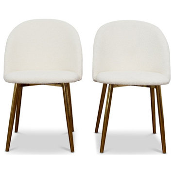 Waterbury Mid-Century Boucle Fabric Dining Chairs in Cream (Set of 2)